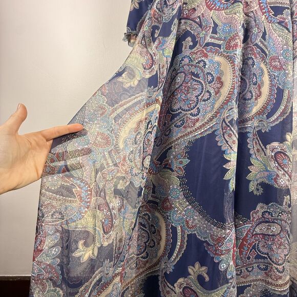 Vintage 70s Paisley Chiffon Maxi Boho Dress | High Neck Ruffle Collar - Picture 7 of 12